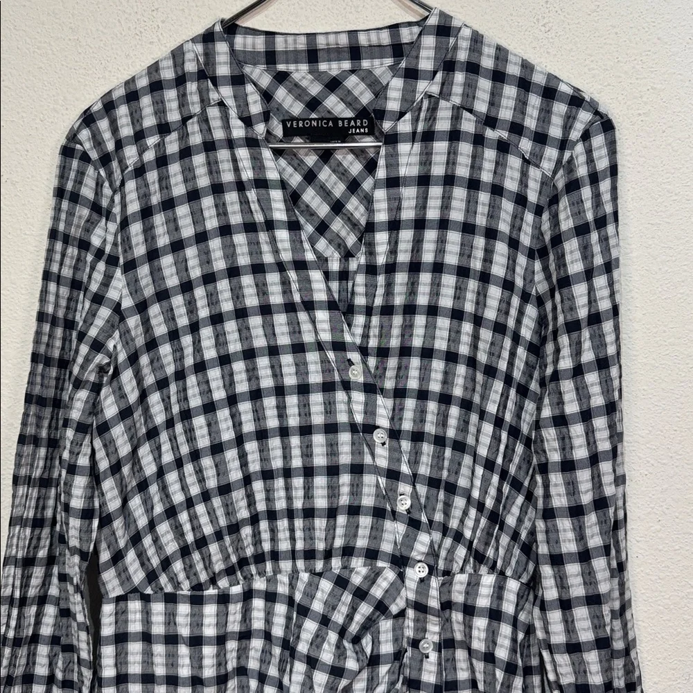 Veronica Beard Ruffled black/white Gingham lined mini dress size Medium - Picture 4 of 9